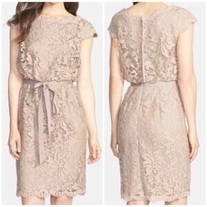 Tadashi Shoji Greta Lace Cocktail Dress in Sand Beige Size 8